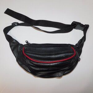 Leather Fanny Pack Belt Bag Black With Red Detail Adjustable Targus